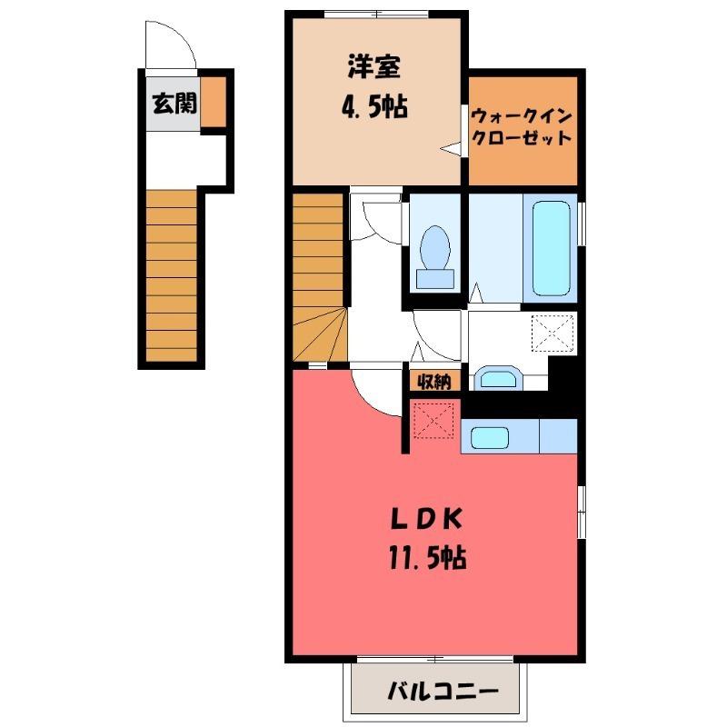 フォンテーヌデュオ(1LDK/2階)の間取り写真