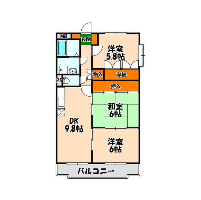 ツインパレスB(3DK/3階)の間取り写真