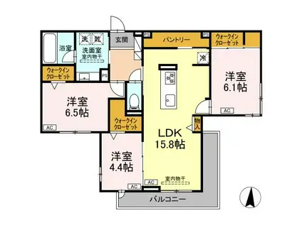 セレスティア檀溪通(3LDK/2階)の間取り写真