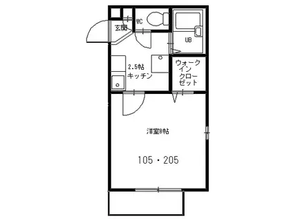カーサ東寺尾(1K/2階)の間取り写真