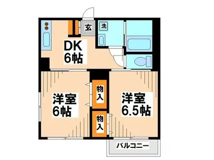 東武伊勢崎線 鐘ケ淵駅 徒歩8分 3階建 築39年(2DK/3階)の間取り写真
