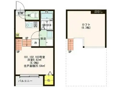 ハーモニーテラスS(1K/1階)の間取り写真