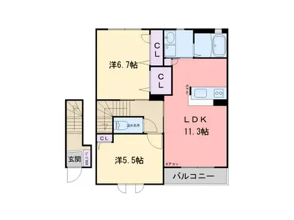 エムズメゾンII B棟(2LDK/2階)の間取り写真