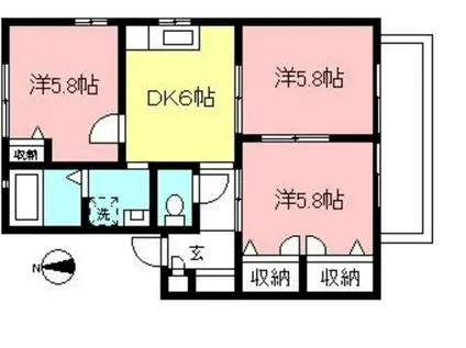 カーサ・ヒロI(3DK/2階)の間取り写真