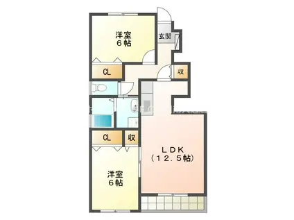 ラ・ポルトK(2LDK/1階)の間取り写真