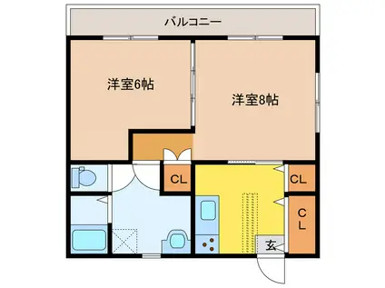 カーサカリーノ(2DK/2階)の間取り写真