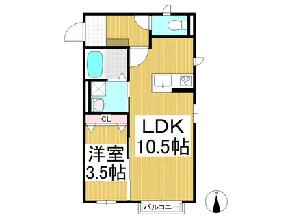 カサベルデ(1LDK/1階)の間取り写真