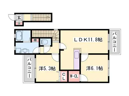 グランシャリオ(2LDK/2階)の間取り写真