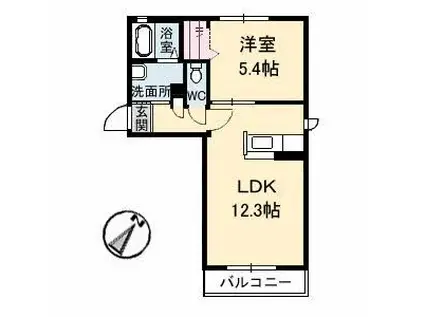 ディアスーU(1LDK/2階)の間取り写真