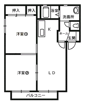 クリエイトシティ創建(2LDK/1階)の間取り写真