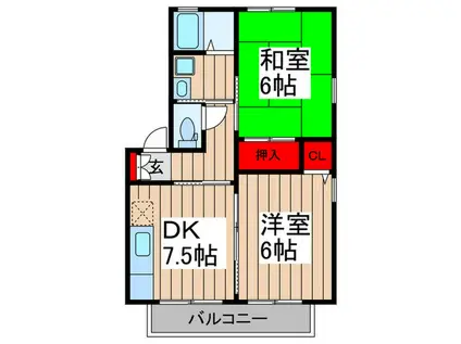 フローラ壱番館(2DK/2階)の間取り写真