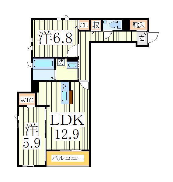 Y・ノヴェルA棟(2LDK/2階)の間取り写真