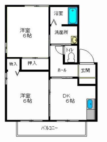 ディアス河原木B(2K/1階)の間取り写真