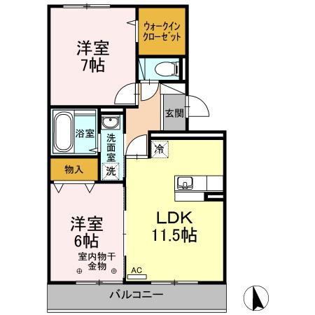 ロイヤルラパン(2LDK/2階)の間取り写真