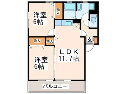ローズハイム馬渡(2LDK/1階)の間取り写真