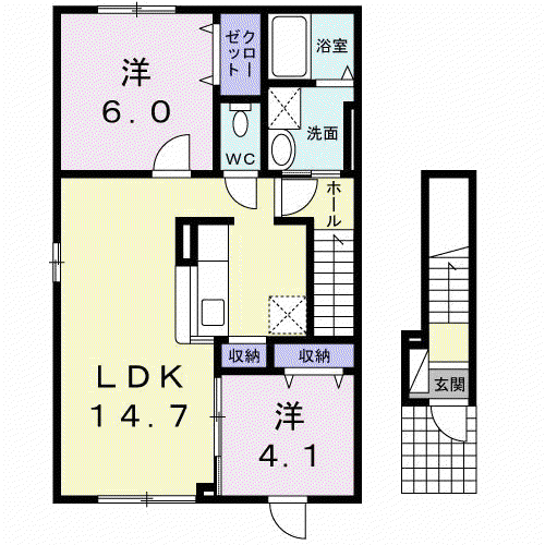 ＪＲ根室本線 十勝清水駅 徒歩6分 2階建 築13年(2LDK/2階)の間取り写真