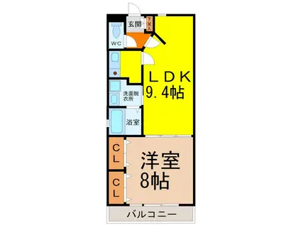 グレース金山(1LDK/9階)の間取り写真