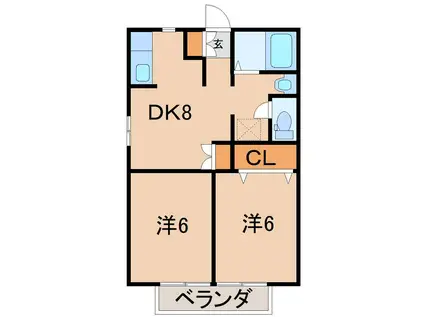 福島交通飯坂線 岩代清水駅 徒歩22分 2階建 築30年(2DK/1階)の間取り写真