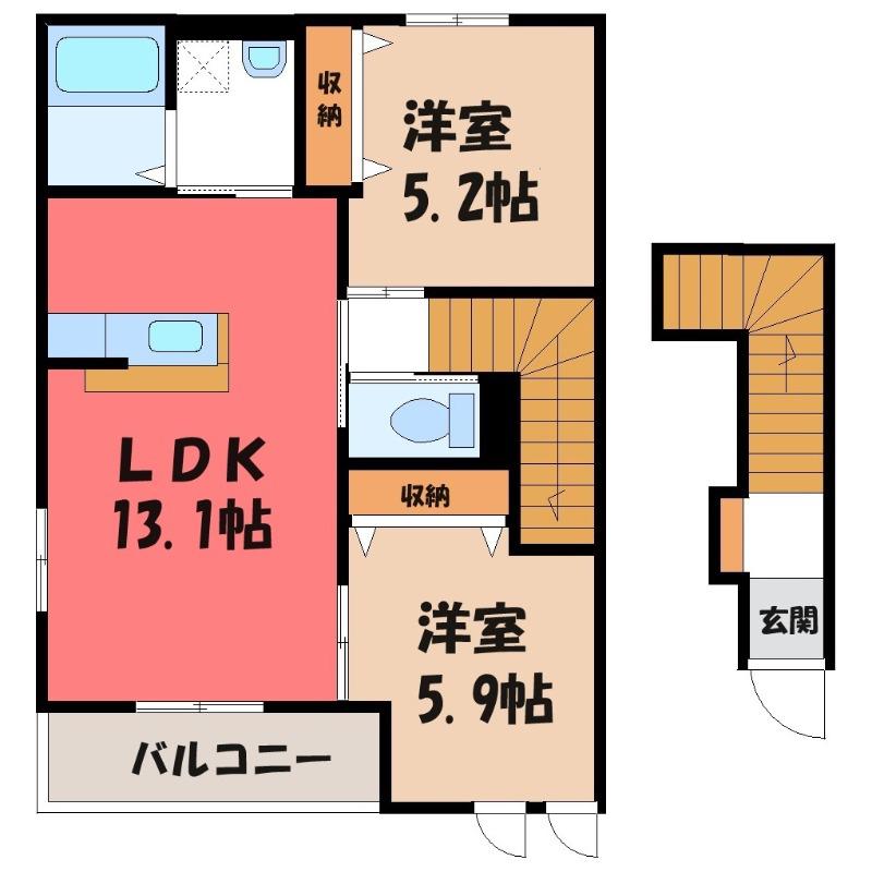 エクセルヴィラ(2LDK/2階)の間取り写真