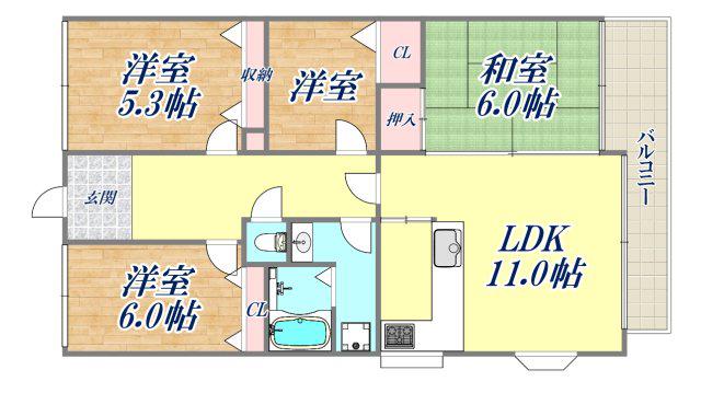 フォーシーズンズ芦屋(4LDK/4階)の間取り写真