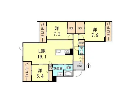 SEAVE夙川(3LDK/2階)の間取り写真