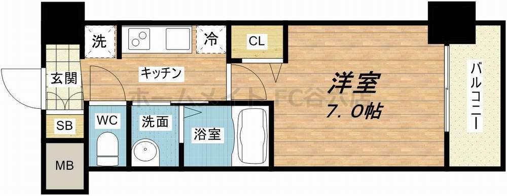 TLRレジデンス本町ウエスト(1K/4階)の間取り写真
