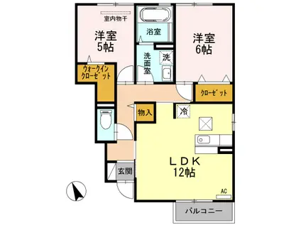 シャルムグレイスIIB棟(2LDK/1階)の間取り写真