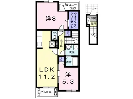 パレ ドゥールB(2LDK/2階)の間取り写真