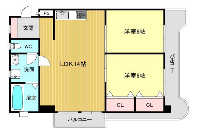 クレスト甲子園(2LDK/3階)の間取り写真