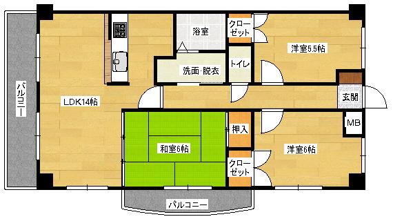 天衣中筋(3LDK/3階)の間取り写真