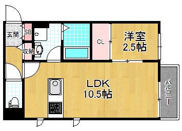 ベルリード郡津(1LDK/1階)の間取り写真