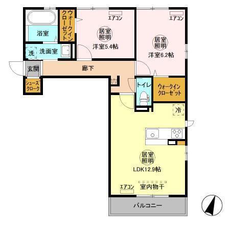 パストラルコート D(2LDK/3階)の間取り写真