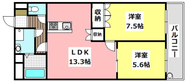 URBAN HILLS SAITOII(2LDK/3階)の間取り写真