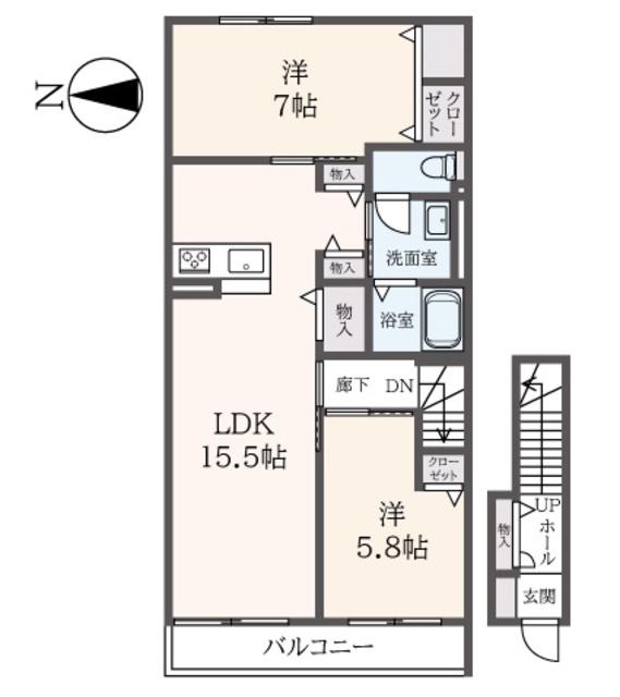 COCOON PALACE C(2LDK/2階)の間取り写真