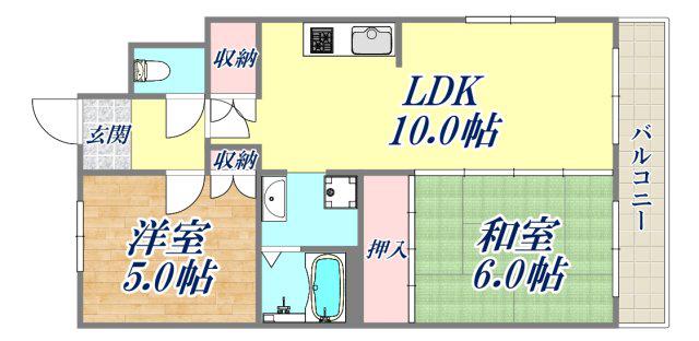 エレガンス松本2号館(2LDK/3階)の間取り写真