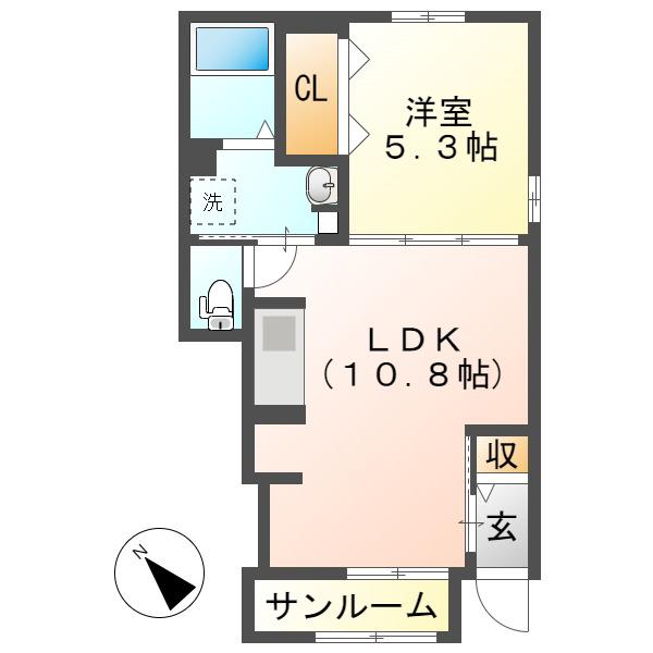 アイリス シェリー(1LDK/1階)の間取り写真