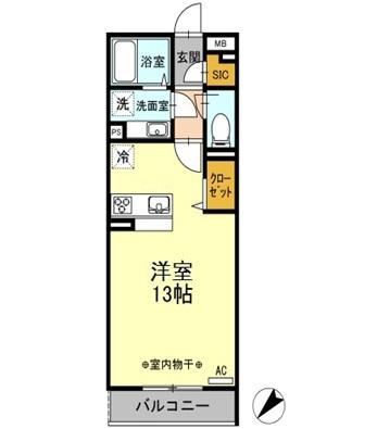 サンクフレール(ワンルーム/2階)の間取り写真