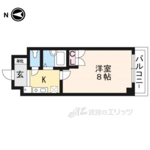 メルディアキューブ桃山(1K/1階)の間取り写真