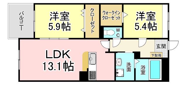 カームテラス(2LDK/2階)の間取り写真