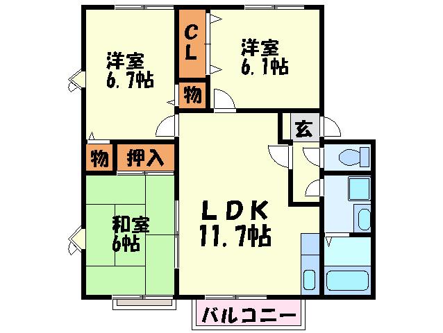エトワール柏原IIA(3LDK/2階)の間取り写真