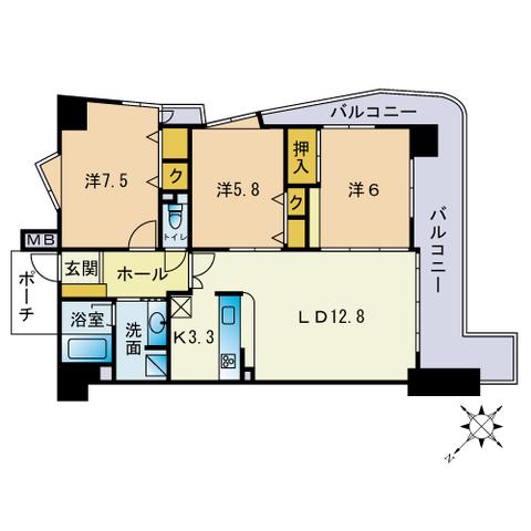 アンピール百年橋(3LDK/9階)の間取り写真