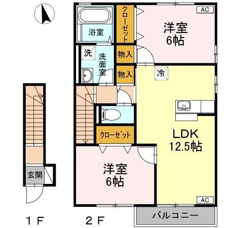 バリュアブル D棟(2LDK/2階)の間取り写真
