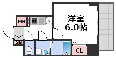 エスリード大阪城テラス(1K/2階)の間取り写真