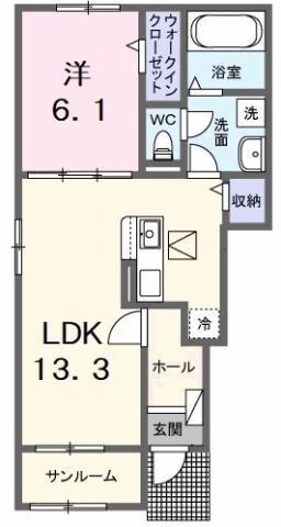 ルミエール古庄III(1LDK/1階)の間取り写真