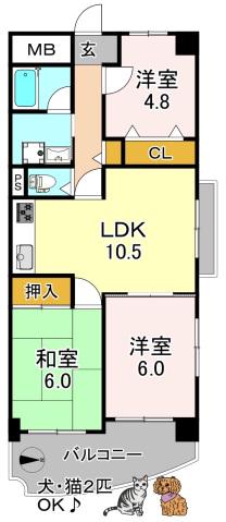 グレイス長吉(3LDK/4階)の間取り写真