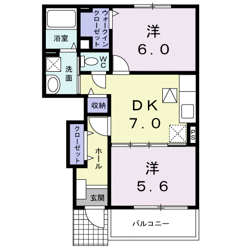 ボヌール ワイデ A(2DK/1階)の間取り写真
