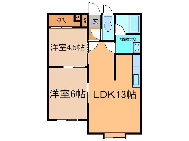ＪＲ根室本線 芽室駅 徒歩6分 2階建 築29年(2LDK/2階)の間取り写真