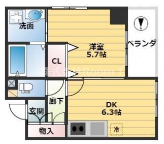 ティベルデ(1DK/5階)の間取り写真