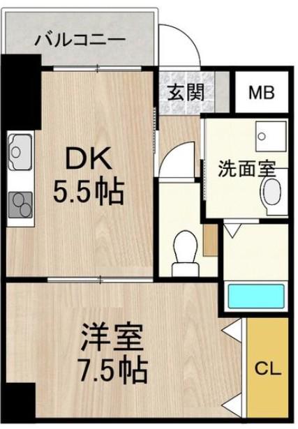 フロンティアタワー九条III(1DK/8階)の間取り写真