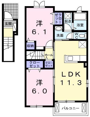 プリート南国A(2LDK/2階)の間取り写真